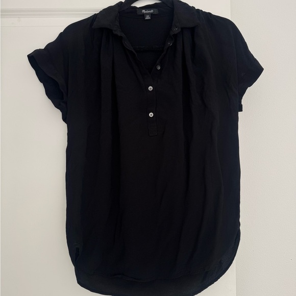 Madewell women’s black short sleeve blouse shirt top size XXS XS oversized fit - Picture 1 of 3